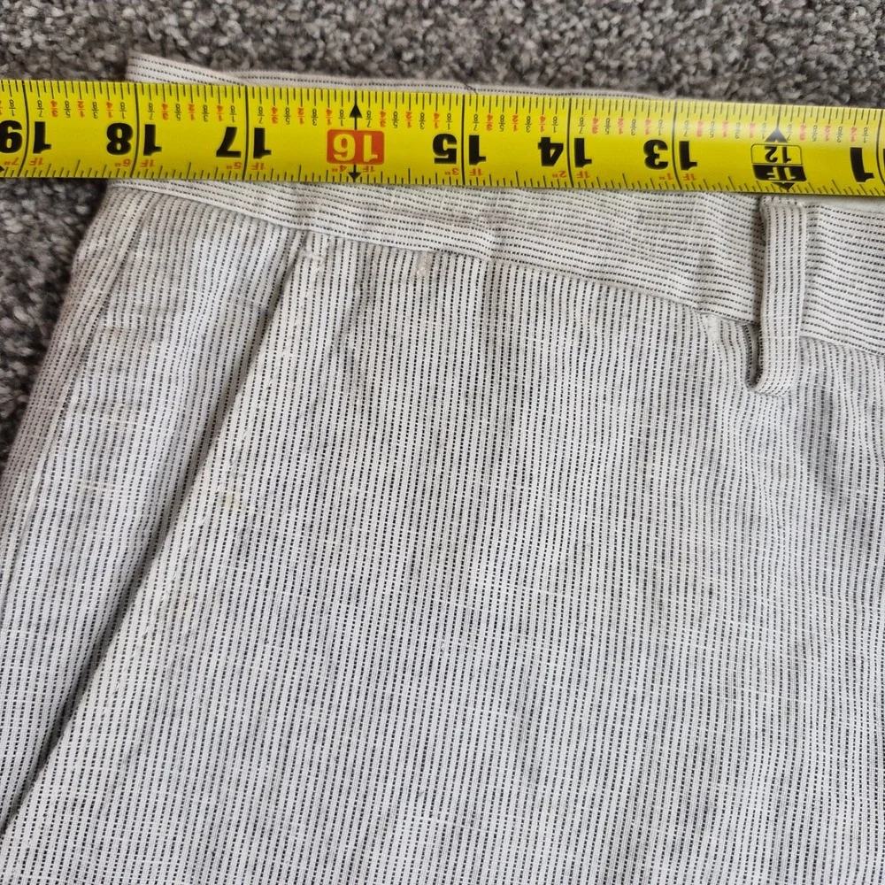 J.Crew Bowery Linen Cotton Pants Mens 34x32 Slim Fit White Black Pinstripe